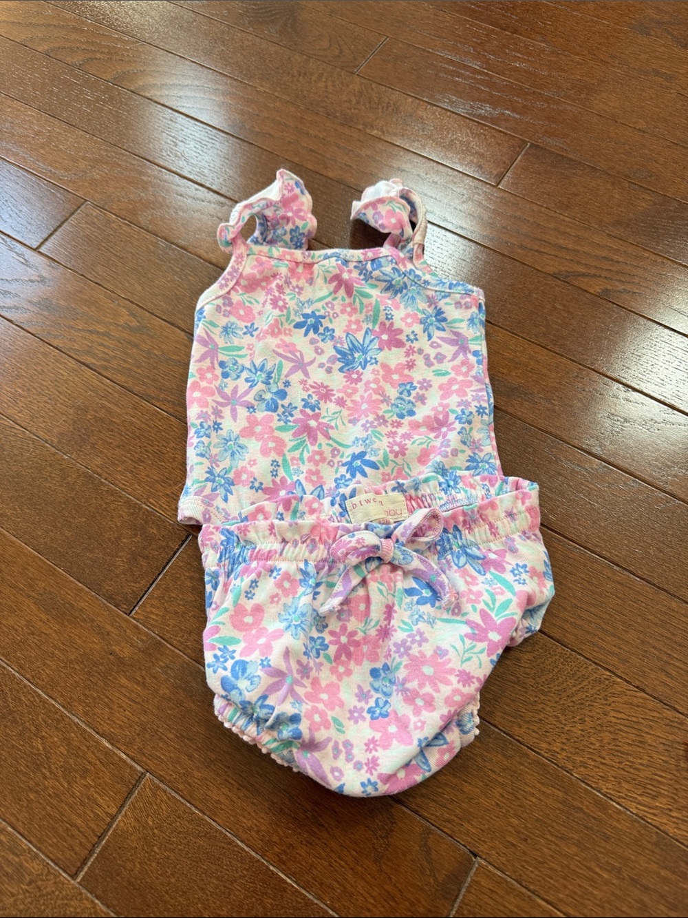 Floral Pink & Blue Baby Tank + Bloomers Set